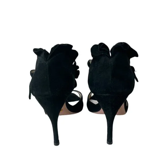 PRADA Open Toe Ruffle Suede Strap Ankle Heel Sandals Women's Size 7 Prom Formal - Picture 5 of 16